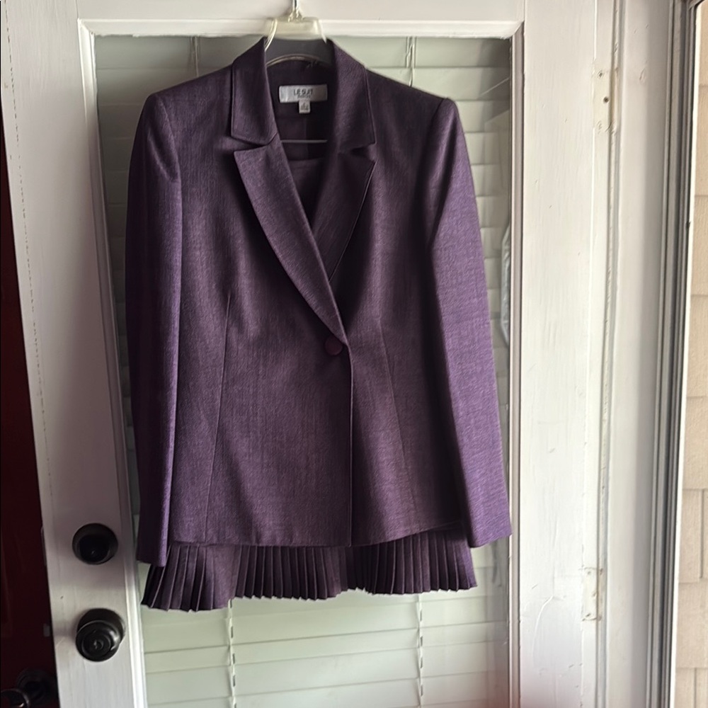 Le Suit Purple Blazer with Ruffled Hem Skirt